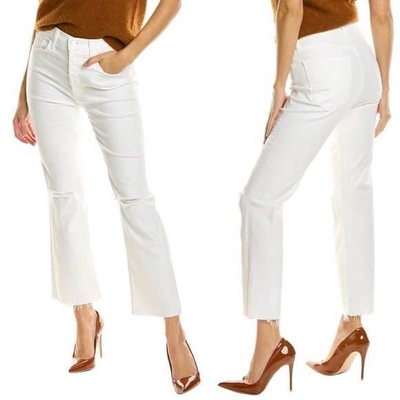 MOTHER- The Tripper Ankle Fray Jeans in White Unfairest of Them All Size 32 - Picture 1 of 11